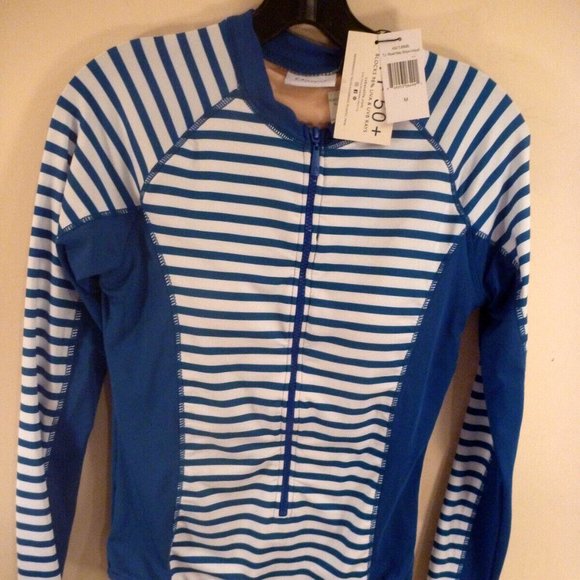 Cabana Life M Striped Dark Blue Geo Swim Unisuit Long Sleeves UPF 50 Padded Cup - Picture 1 of 8